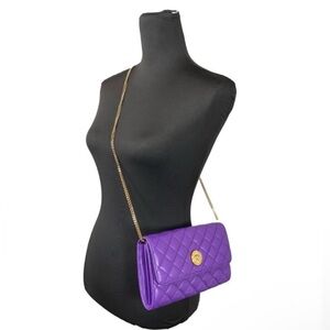 NWOT All Inclusive Versace La Medusa Purple Quilted Leather Crossbody Bag